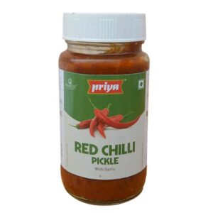 Priya Red Chilli Pickle with Garlic, 300g - Homemade Lal Mirch Achar - Traditional South Indian Taste