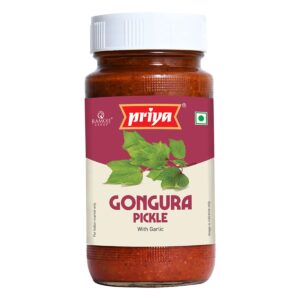 Priya Gongura Pickle with Garlic, 300g - Homemade Achar - Traditional South Indian Taste - Glass Jar