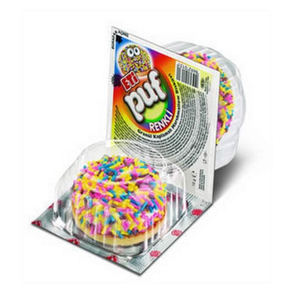 Eti Puf Renkli - Colored Granular Coated Marshmallow Biscuit, 18 Gram (0.63 Ounce) x 48 Pieces, Made in Turkey