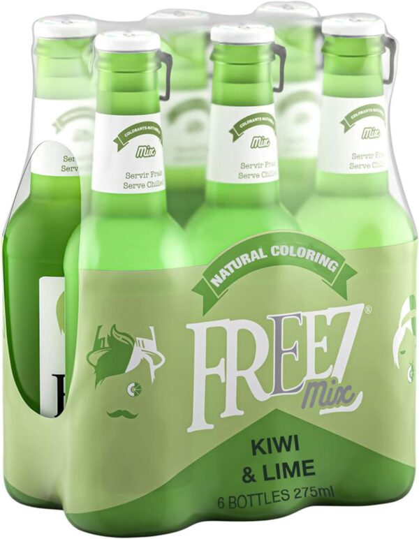 Freez Carbonated Soda Flavored Cold Drink Non Alcoholic Kiwi & Lime Mix 275 Ml Each, Pack Of 6, Green