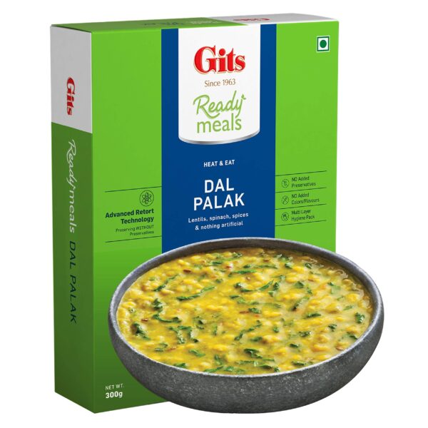 Gits Ready to Eat Dal Palak, Pure Veg Heat and Eat Indian Meal, Microwaveable, 300g