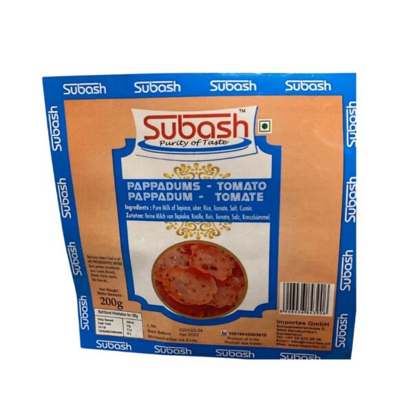 Subash Pappadoms Tomato 200gm